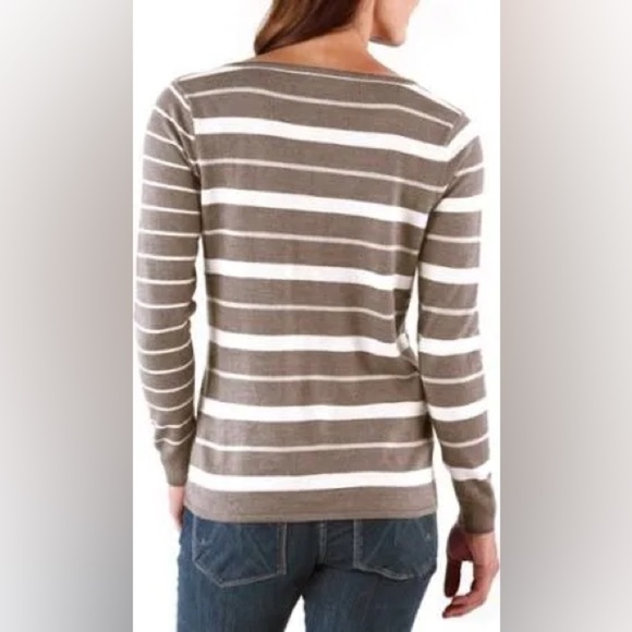 Smartwool Brown Cream Multi Striped V Neck Sweater Merino Wool - Picture 3 of 14